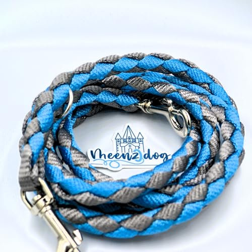 verstellbare Hundeleine - Handmade in Germany-besonders geeignet für kleine bis große Hunde-Extrem stabil-Umhängeleine und Doppelleine 3fach verstellbar - Himmelblau/Silber (2m) (3m)