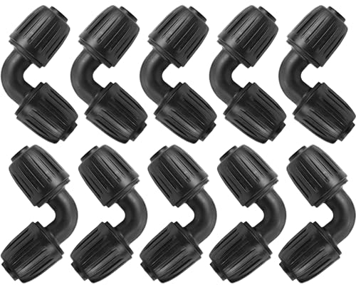 JINXIAN 10 Stück Tropfschlauch Bewässerung 90° Grad Bogen Eckverbinder Schlauchkupplung 1/2 Zoll Schwarz Winkelstück für Rasen Gartenbewässerungssystem