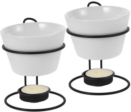 Ciieeo 2sets Ceramic Butter Warmer Set Cheese Melting Pot for Fondue Iron Stand for Chocolate Butter Seafood