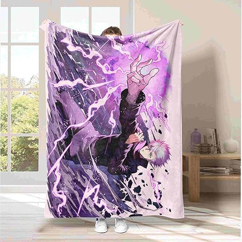 Anjinguang Coperta in flanella con Gojo Satoru, motivo anime JJK, Gojo, Satoru, Geto Suguru, leggera, decorazione per divano, biancheria da letto, coperta da viaggio per adulti e bambini