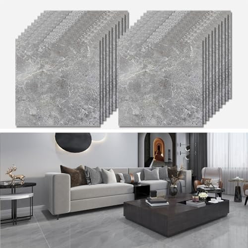 Floor Tiles Self Adhesive Vinyl Flooring Peel and Stick Floor Tiles Stickers Waterproof Marble Effect for Bathroom Kitchen Living Room Inner Porch, 30x30cm 20pcs
