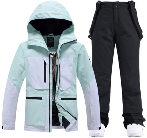 HOTIAN Damen Ski Jacke und Hosen 2 Teilig Set Skianzug Damen Wasserdicht Winddicht Winter Outdoor Warme Skifahren Skibekleidung damen set 167 GR+BK S