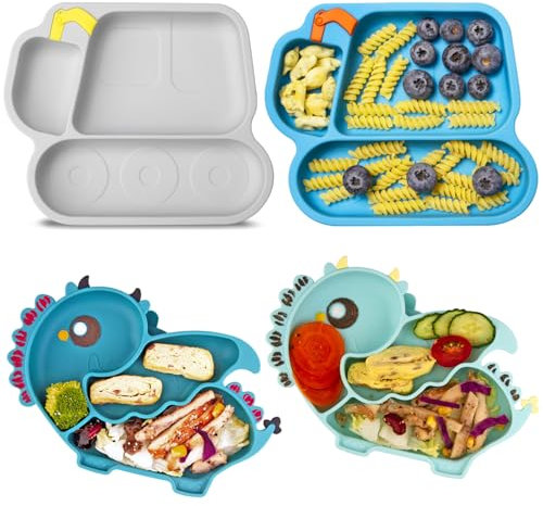 Baby Teller,4 Stück Rutschfest Kinder Tischset mit Saugnäpfen,Geteilte Standfeste Babyteller Kleinkind Teller,BPA-Frei - Spülmaschinen und Mikrowellen Fest Silikon Baby Teller (Style 2)