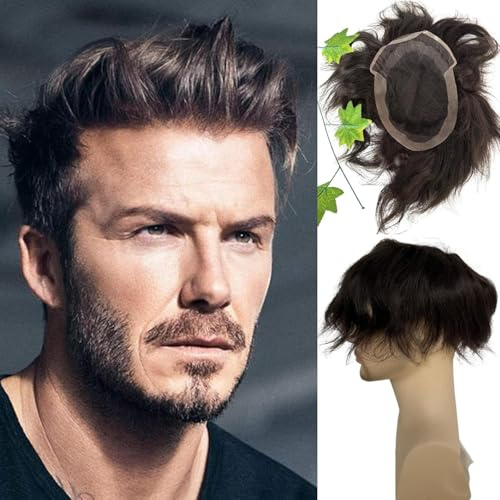 Voloria Men's Hairpiece European Human Hair Toupee 9x7inch Swiss Lace Skin PU Back Hair Replacement Wig #2 Dark Brown Color