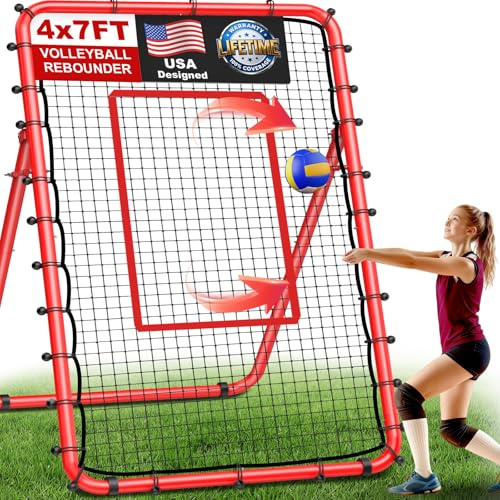 TomCare Red de rebote de voleibol de 7 x 4 pies, equipo de entrenamiento de voleibol con 5 ángulos ajustables, red de práctica de voleibol para golpes y pinchos, portátil y estable, red de rebote para