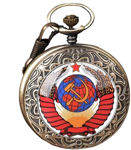 Orologio da tasca da uomo, con icona falce martello, orologio da tasca, in rilievo, accessori alla moda, orologio portatile con catena per compleanno, festa del papà