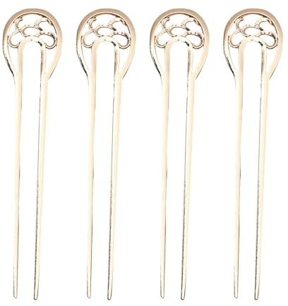 Lot de 4 fourchettes à cheveux de style chinois pour femme en forme de U - Outil de coiffure pour chignon français - Tenue forte - Queue de cheval - Léger - Doré 1