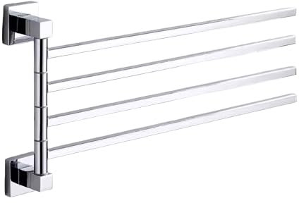 LA BARRICA Toallero Adhesivo sin Taladro – Acero Inoxidable Antióxido – 4 Brazos Giratorios 180° – Montaje con Pegamento o Tornillos – Ahorro de Espacio para Baño, Cocina o Lavadero
