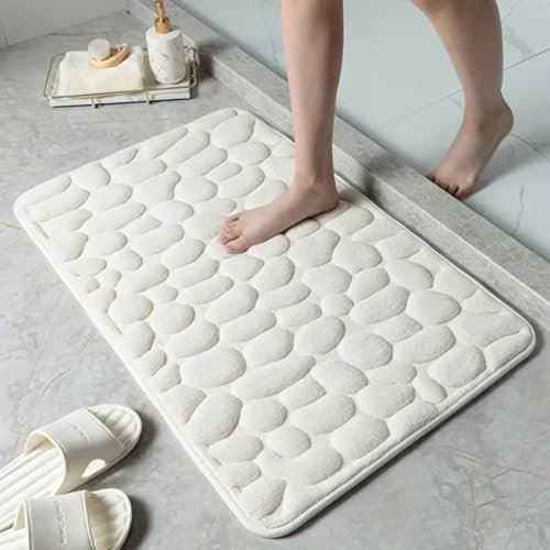 ENS STORE - Tapis de Bain Antidérapant – Tapis de Salle de Bain Absorbant et Lavable – Confort Optimal pour Douche et Baignoire – Tapis Douche Beige ou Gris, Facile à Entretenir (Blanc)