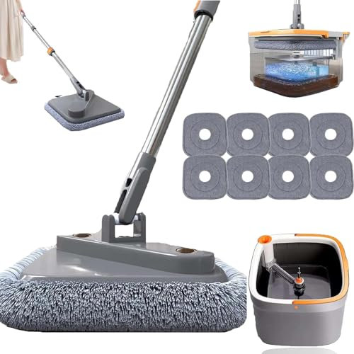 Trapeador giratorio autolavable M16 con cubo y escurridor, mopa cuadrada ajustable giratoria de 360° para una limpieza húmeda y seca sin esfuerzo, ideal para fregar fácilmente