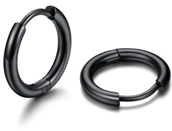 U7 boucles d'oreilles pendantes femme Noir Acier Inoxydable 10mm Créoles Huggie anneau noir homme