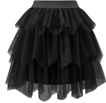 bridesmay Gonna in tulle per donne e adulti, vita elastica, sbuffata, lunghezza al ginocchio, tutù per ragazze, costume di Halloween, tutù soffice, Nero , XL