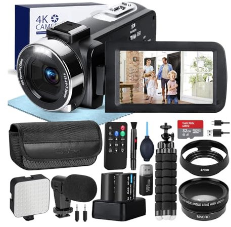 TIEOAXFT Videocamera 4K 60 FPS 48MP UHD Registrazione Video Fotocamera Digitale Autofocus, Zoom Digitale 18X, Schermo da 3 Pollici