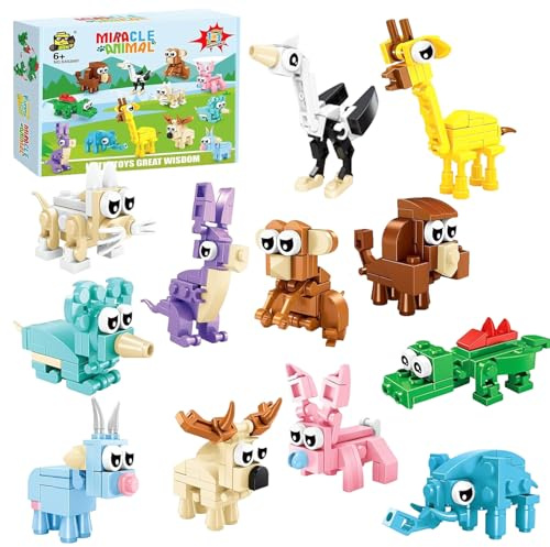 Hhaoysogd 12er Set Mini Klemmbausteine Tiere, Mitgebsel Kindergeburtstag | 12 einzeln verpackte Mini-Klemmbausteine mit 3-in-1 Tierdesign – ideal als Mitgebsel für Kindergeburtstage.