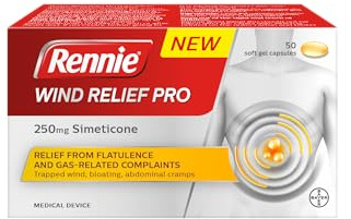 Rennie Wind Relief Pro, Effective Relief from Flatulence and Gas-Related Complaints, 250 mg Simeticone, 50 Soft Gel Capsules