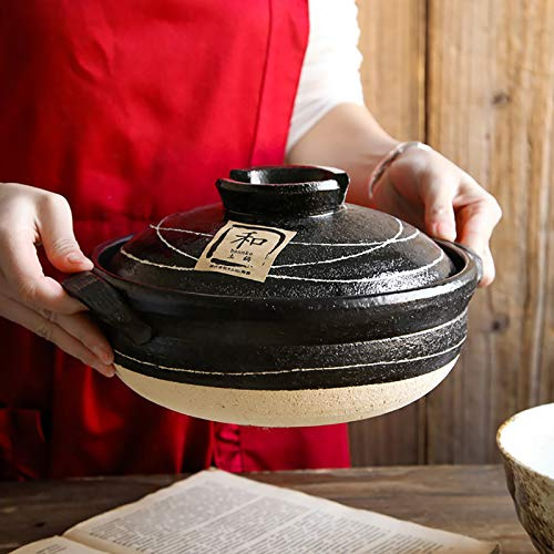 Olla de Barro Grande, Deliciosa Olla para Gumbo, guiso de Verduras, cazuela, Olla arrocera, Olla Caliente Resistente al Calor de Barro (Negra, 29 x 16 cm (11 x 6 Pulgadas))
