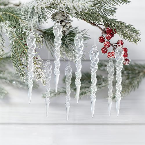 pangdapengpeng 24 Pezzi Ghiaccioli Pendenti Albero di Natale, Decorazioni Natalizie in Acrilico Trasparente, Ornamenti da Appendere con Cordino per Albero, Finestra, Matrimonio (Ghiacciolo)