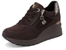 QUEEN HELENA Zapatillas con cuña de mujer, calzado deportivo de caña alta X33-27, marrón, 39 EU