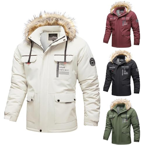 Générique Veste Homme Hiver avec Capuche Parka en Peluche Chaude Manteau Couleur Unie Blouson Classique Manteaux avec Boutons Coat Mode Vestes Epais Jacket ski Vetements Blanc XXL