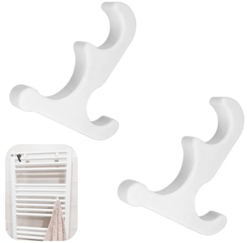 Twowinds – Gancho Radiador Toallero - Colgador de Toallas - Gancho de Plástico Resistente para Radiadores de Baño - Sin Herramientas – Apto para Tubos Redondos (Ø2cm) - Color Blanco (2 unidades)