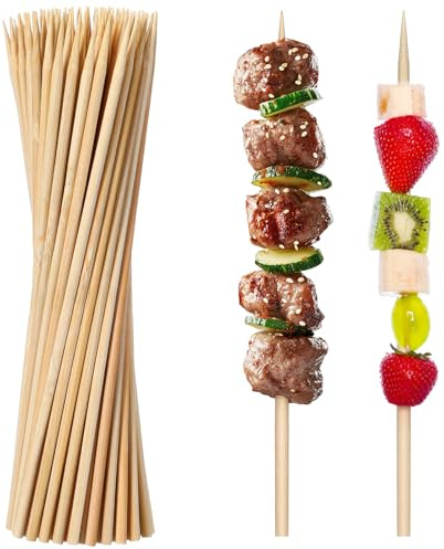 Nogeqi 100PCS Natural Bamboo Skewers, 4mm 20cm/7.87inch Skewer Sticks for BBQ, Bamboo Sticks for Barbecue Appetizers Kebab Grilling Mini Burger Sausage Chocolate Fountain Candy Apple