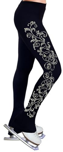 Generisch Eiskunstlauf Polarfleece Hose Für Damen Mädchen Mit Strass Thermal Eiskunstlauf-Leggings Wettbewerb Training Eislaufen Tights(Size:XL,Color:Schwarz)