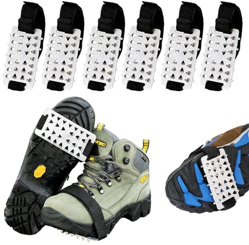 CUVZORA 3 Paar Anti Rutsch Schuhspikes für Winter, Universal Schuhkrallen Rutschschutz mit Klettverschlüssen für Schnee Steigeisen Wandern Spazieren Hiking und Sicherem Gehen auf EIS Spikes