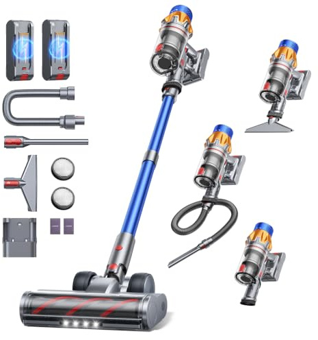 Cordless Vacuum Cleaner with 2 Batteries, 130 Mins/50KPa/600W Stick Vacuum Cleaners for Home with 3.3Ft Hose, Sofa Brush, TouchScreen AUTO-Mode, Wall Mount Charging, Scented, for Floor/Carpet/Pet Hair