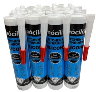 X12 EnociliS Anti-Mould Clear, Waterproof Mould Protection, Long-lasting Clear Silicone Sealant for Kitchen & Bathroom, Box of 12