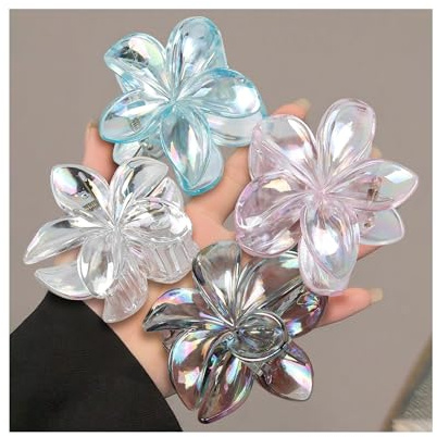 Pinzas de Flor para Pelo 4 Piezas Clip de Flors Hawaiana Color Pinza de Flor Hawaianas Verano Hawái Flores Pinzas Clips Moda Flower Hair Clips Accessories pour Mujer Niñas (B)