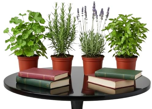 Pack Regalo Aromático Antimosquitos de 4 Plantas DECOALIVE | Geranio Citronela, Albahaca Estrecha, Romero y Lavanda