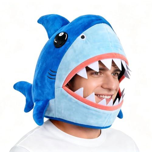 Tanganan Shark Hat Costume, Sharks Mask Novelty Halloween Hats Carnival Costume Party Animal Cap Shark Fish Head Cover for Adult