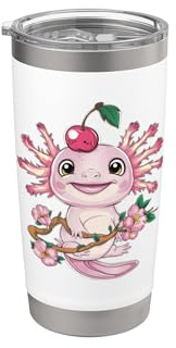 Axolotl kawaii con ciliegie e fiori di ciliegio sakura Bicchiere termico in acciaio inox doppia parete
