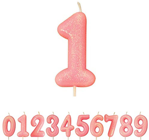 Anniversary House Colourful Pink Glitter Candle, Number 1, 1st Birthday Cake Topper, 7 Centimeters, AHC80/1