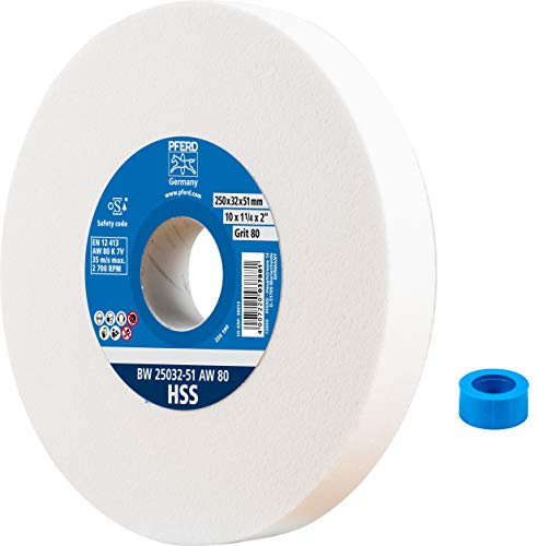PFERD Schleifbockscheibe HSS, 250x32x51mm, A80, 39009705 – Mittelharte Schleifscheibe zum Schärfen von HSS-Bohrern, mit Reduzierhülse (32mm)