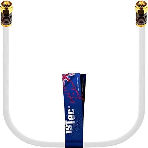 1STec 50cm Short White Virgin Media Cable for Isolator Wall Box 0.5m Link Lead for connecting to 2 or 3 Way Splitters V6 Digital Set Top Boxes or Broadband Cable Modems (50 cm Lead, White)