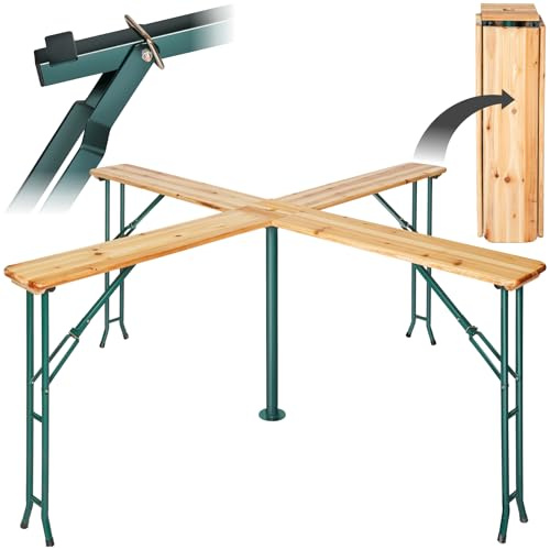 tectake® Table Haute Mange Debout Pliable en Bois & Acier laqué 241x241x103cm Table de Bar avec Porte Parasol, pour jusqu'à 20 Personnes, Réception Mariage Anniversaire Fête de Jardin