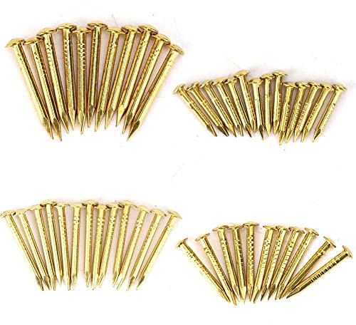 100Pcs Brass Escutcheon Tacks, Round Head Brass Brad Nail Hardware Nail Assortment Kit Furniture Hinge Hardware Accessories (15mm Length)