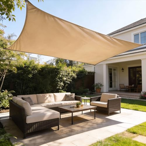 HAIKUS Toldo Vela de Sombra Impermeable Rectangular 2x3m Protección UV PES, Toldos para Patio Exterior Jardín Terraza - Arena