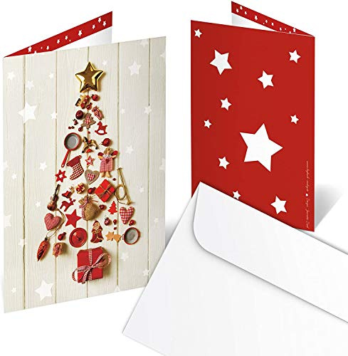 Logbuch-Verlag 20 Weihnachtskarten zum Beschriften - Grußkarten Klappkarten Weihnachten DIN A6 leer ohne Text - rot weiß Baum Sterne