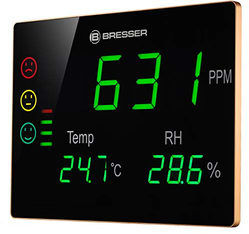 BRESSER Smile XXL 7004030 CO² Measuring Device with Large Display Showing the Current Concentration of Carbon Dioxide, Temperature and Humidity, Black, Single