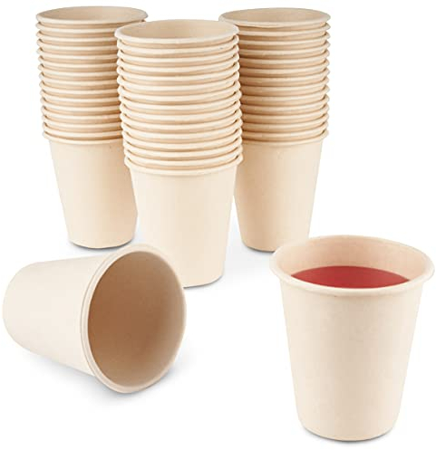 HAAGO 100 Zuckerrohr Becher Partybecher Pappbecher für Partys - Stabil, Biologisch Abbaubar, Umweltfreundlich & Home Kompostierbar (370ml)