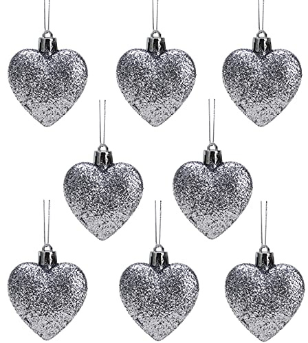 Christmas Concepts® Confezione da 8-60mm (2.4) Palline dell'albero di Natale a forma di cuore - Palline decorate con glitter (Grafite)