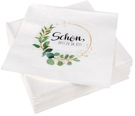 Servietten im praktischen 100er Pack (5x20) 33 x 33 cm, 3-lagig, 1/4 Falz - mit Motiv (Schön das du da bist) - FSC-Zertifizierte Mundtücher