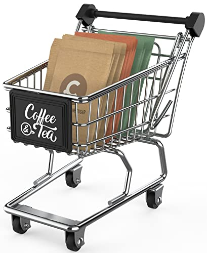 KUSOVILI Metall Teebeutel- & Zuckerpackungshalter Aufbewahrung, Mini Wagen Organizer für Kaffee, Tee, Süßigkeiten, Süßstoffe, Sahneportionen, Perfekt für Zuhause, Teeraum und Café