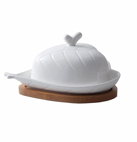 Beurriers Plat de beurre de feuilles avec couvercle céramique beurre gardien avec couvercle porte-conteneurs de beurre de porcelaine Cuisine Porte-margarine Beurriers Conteneur de Beurre