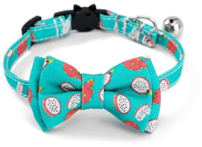 FUNAT Katzenhalsband mit Fliege und Glocken Fruchtmuster, Sommer Stil Pet Bowtie Halsband für Hund Katze Kätzchen Welpen, Abnehmbare Fliege Hundehalsband Kunststoffschnallen