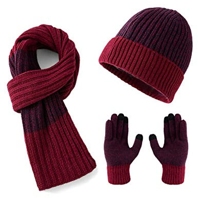 Lallier Winter 3-teiliges Herren Wolle Mütze Schal Handschuhe Set, Warmes Beanie Skull Cap Schal Thermohandschuh Set für Herren