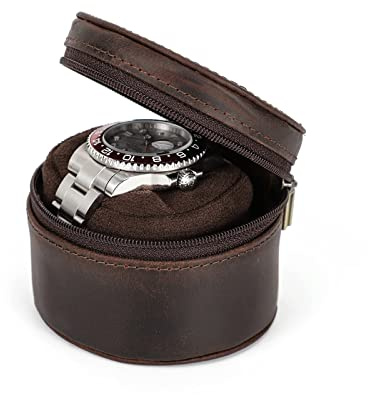 Hiram Custodia singola per orologio cilindrico in pelle, custodia da viaggio per orologi meccanici, scatola portatile per orologi da uomo