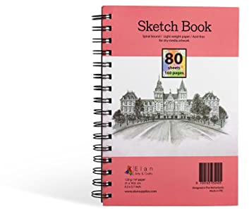 Elan Skizzenbuch, 80 Blätt, 120gsm Glattes Papier, Skizzenbuch Spiralbindung, Skizzenblock mit Blanko, Zeichenblock Professionell, Zeichenbuch, Sketch Book
